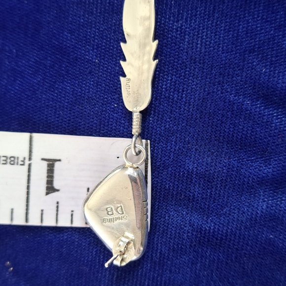 Vintage Native American Turquoise Sterling Silver Feather Earrings Signed - Picture 10 of 15